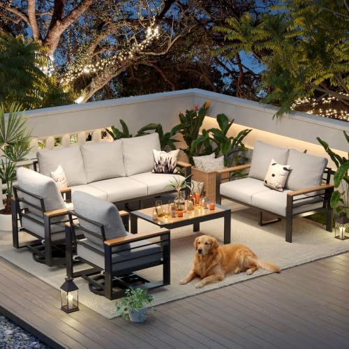 Aoxun Aluminum Patio Furniture Set 7 Seats with Swivel Chairs, Grey - Image 4