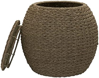 Household Essentials Handwoven Seagrass Barrel Wicker Storage Basket Side Table, Natural - Image 5