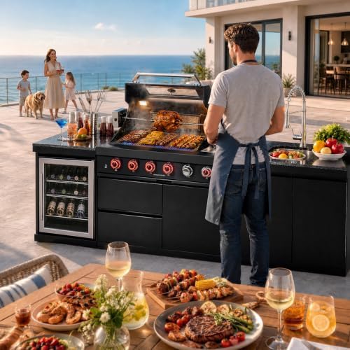 98" 4-Burner Modular Outdoor Kitchen Island, 72000 BTU Propane Gas Grill - Image 6