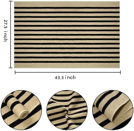 Black and Khaki Outdoor Rug -2.3'x3.6',Fall Washable Striped Outdoor Rug - Image 2