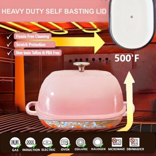 Cast Iron Bread Oven,6 QT Bread Oven,Thick Enameled Loaf Pan with Lid,Bread Pans for Homemade Bread,14.5"Dutch Oven for Bread Baking,Dutch Oven-with Silicone Baking Mat&Recipe,Gifts for Family,Pink - Image 3