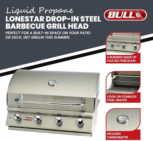 Bull Outdoor Products Lonestar 60,000 BTU Drop-In Grill Head – Stainless Steel, Liquid Propane - Image 3