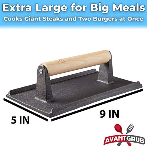 Pro Grade, Pre Seasoned Cast Iron Grill Weight 1Pk. Heavy Duty Steak and Burger Press with Wooden Handle for Grills, Griddles and Flattops. Perfect Gadget for Bacon, Paninis, Sandwiches and Vegetables - Image 6