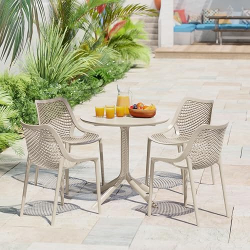Costaelm Small Patio Table, Outdoor Round Dining Table, Weather Resistant Outside Table for Poolside Deck Lawn Garden Backyard, Sand - Image 3
