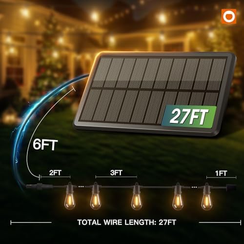 addlon 33FT(27+6) Solar String Lights Outdoor, Last 20+ Hrs, USB Charging - Image 6
