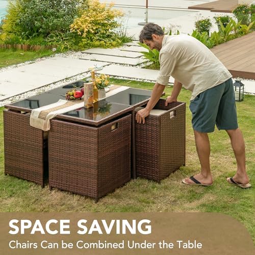 Devoko 9 Pieces Patio Dining Sets Outdoor Space Saving Furniture Sets,Beige - Image 4