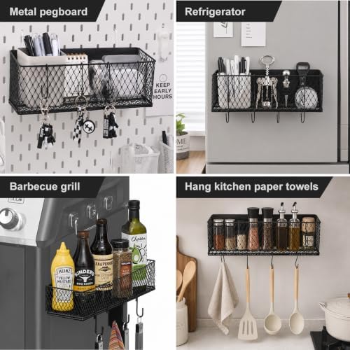 2 Pack Magnetic Grill Caddy Organizer with Paper Towel Holder and 8 Hooks, Outdoor Magnetic Storage Bins for BBQ Tools and Seasonings, Magnetic Grill Organizer for Pellet Grill Accessories - Image 2
