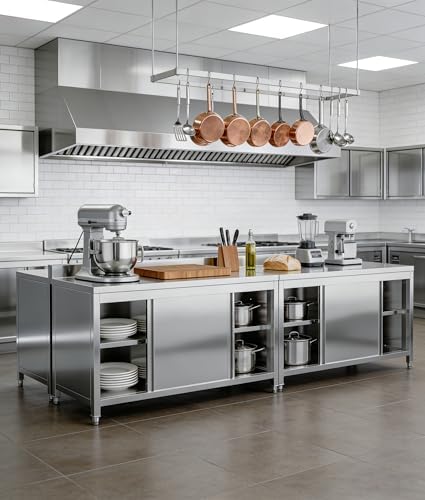 59" Stainless Steel Kitchen Worktable with Cabinet, 800 LBS Heavy Duty Commercial Prep Table with Sliding Doors & Adjustable Feet, Backsplash, for Restaurant, Home, Garage, Outdoor BBQ - Image 6