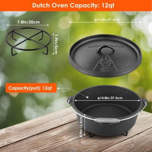 LIFERUN 12 Quart Cast Iron Dutch Oven Pot with Lid, Black - Image 3