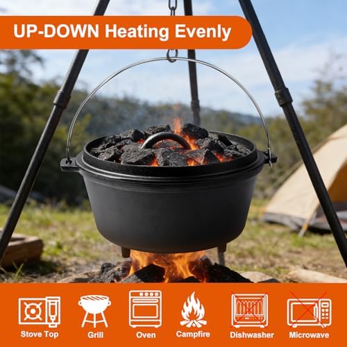 Pre-Seasoned 8QT Large Cast Iron Camping Dutch Oven Pot with Lid - Image 5