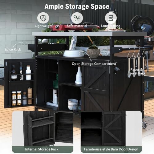 50.25" W Grill Cart with Stainless Steel Tabletop, Black - Image 4