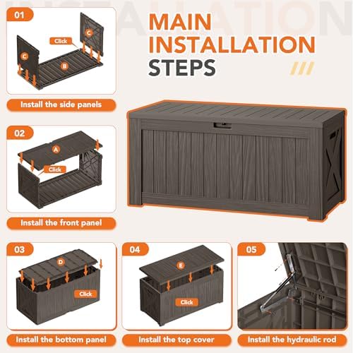 130 Gallon Deck Box Outdoor Indoor Waterproof Storage Box, Brown - Image 7