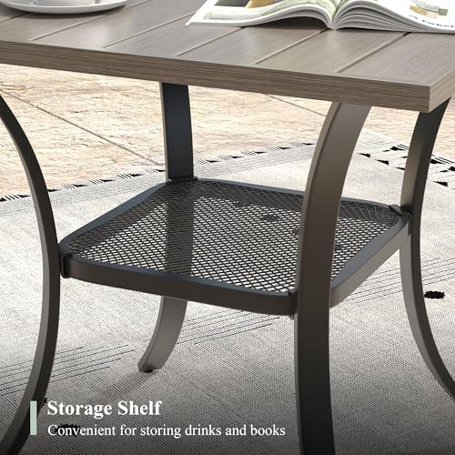 Outdoor Dining Table with Storage Shelf, 27.5" All-Weather Square Patio Dining Table for 2, Metal Patio Table for Garden Lawn Porch Deck Yard, Grey - Image 5