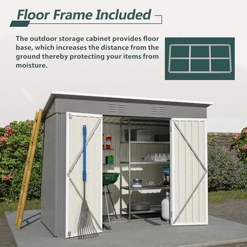 Thanaddo 4'x8' Metal Shed Outdoor Storage Shed,Metal Steel Utility Tool Shed Storage House with Double Lockable Doors and Air Vent for Backyard Garden Patio Lawn Gray - Image 3