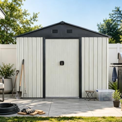 8X4 FT Outdoor Metal Storage with Lockable Sliding Doors by Unknown