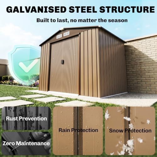 Outsunny 7' x 4' Outdoor Storage Shed Garden Tool Metal Shed Yellow - Image 3