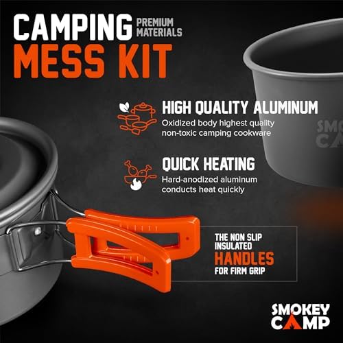 Smokey Camp Camping Cookware Mess Kit Set with Stove - Backpacking Camping Pots and Pans Set, All in One Non-Stick Camping Cooking Set, Portable Stove, Hiking, Picnic, Outdoor & Camping Cookware Set - Image 6