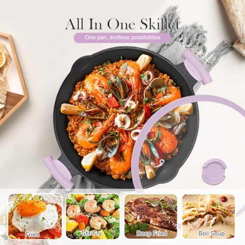 14 Inch Large Deep Frying Pan Skillet with Lid, Saute Pan Nonstick - Image 4