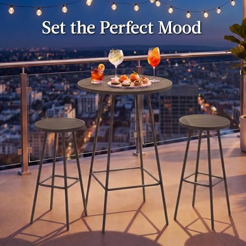 Best Choice Products 3-Piece Patio Dining Set, Bar Height, Outdoor Bistro Set, Outdoor Round Bar Table w/ 2 Bar Stools, Steel - Taupe - Image 4