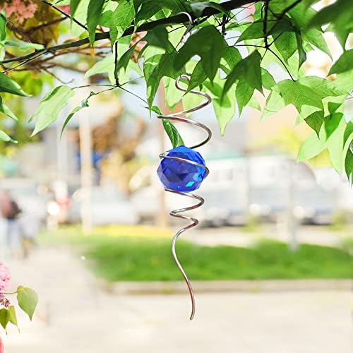 FONMY Gazing Ball Spiral Tail -Decorative Wind Spinner Sun Catcher Rainbow Maker 11 inch Tail and 2 inch Dark Blue Crystal Orb. Indoor Outdoor Garden Decoration -13 inch Height - Image 3