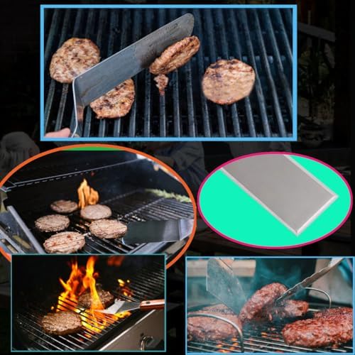 La Cuisine 8 Piece Flat Top Griddle BBQ Accessories Kit with Solid & Perforated Spatulas, Fork, Tong, Cast Iron Meat Press & Squeeze Bottles for Hibachi & Teppanyaki Cooking - Image 4