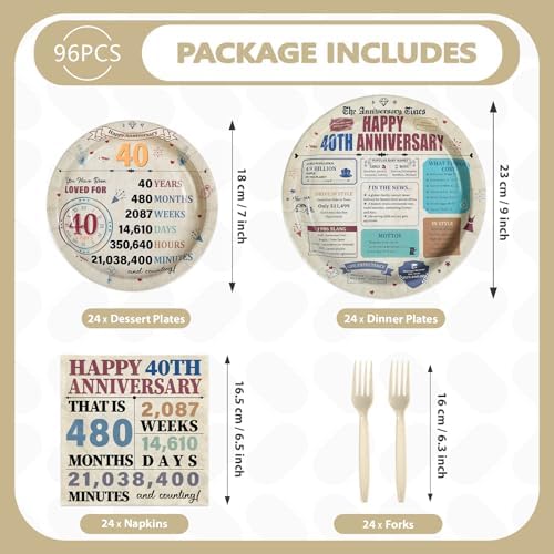 96Pcs Happy 40th Anniversary Party Decorations, Serve 24 - Image 2