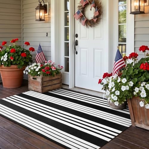 Black and White Outdoor Rug 3x5 Fall Front Door Mat Patio Rugs Porch Decor - Image 6