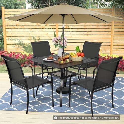 Incbruce 6 Pcs Patio Dining Set, Textilene Chairs and Square Table with Brown Umbrella (Black) - Image 2