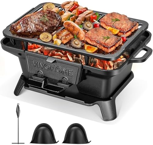 VIVOHOME Rectangle Cast Iron Charcoal Grill with Double-Sided Grate by VIVOHOME