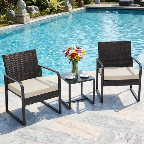 Bezseller 3-Piece Patio Furniture Set, Wicker Bistro Set, Brown - Image 2