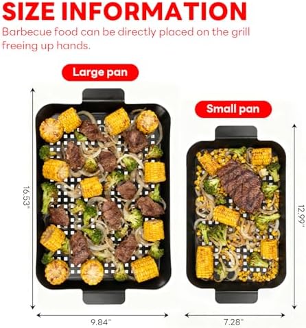 Grill topper: Set Of 2 Outdoor Grill Pans - Grill Trays with Hole Nonstick - BBQ Grilling Baskets for Outdoor Camping, Suitable for Vegetable Meat (2pcs) - Image 2