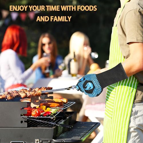 BBQ Gloves 1472F Heat Resistant Non-Slip Silicone (Sky Blue) - Image 6