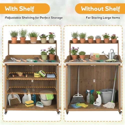 PetsCosset Potting Bench with Storage, Mobile Outdoor Cabinet with Wheels - Image 5