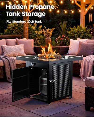 Ciays 28 Inch Propane Fire Pit CSA-Listed Outdoor Fire Pit Table, 50,000 BTU Steel Gas Fire Pits with Lid and Lava Rock, Add Warmth and Ambience to Parties On Patio Deck Garden,Black,CIFPT3-N1 - Image 3