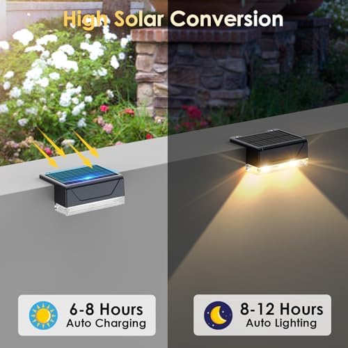 LIANGLOME 2PK Solar Fence Lights Outdoor - 3000/4000/6000K 3 Mode, IP65 Waterproof Fence Lights Solar Powered, Dusk to Dawn Solar Light for Outside, Backyard/Step/Patio/Deck/Stair Railings and Wall - Image 3