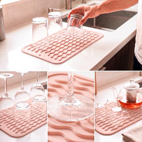 MicoYang Silicone Dish Drying Mat for Multiple Usage,Easy clean,Eco-friendly,Heat-resistant Silicone Mat for Kitchen Counter or Sink,Refrigerator or Drawer Liner Pink S 12 inches x 6 inches - Image 4