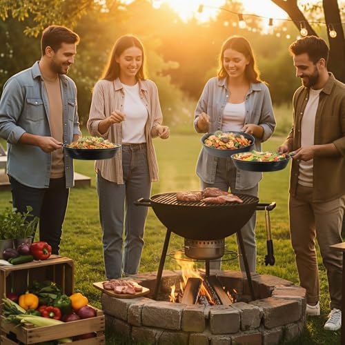 Vesici 3 Pcs Cast Iron Skillet Frying Pans with Drip-spouts Circle Non-stick Frying Skillet Omelette Pan Safe Healthy Cookware for Home Barbecue Kitchen Party Restaurant Catering Service (10.2 Inch) - Image 3