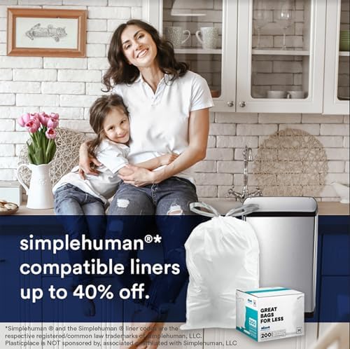 Plasticplace Custom Fit Trash Bags Compatible w Simplehuman Code H Drawstring Bags 8-9 Gallon Tear-Resistant Liner 200 Count Heavy-Duty Waste Disposal - Image 2