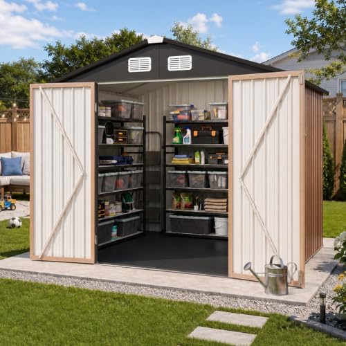 Aoxun 8x6 FT Shed Outdoor Storage Shed with Floor Brown by Aoxun