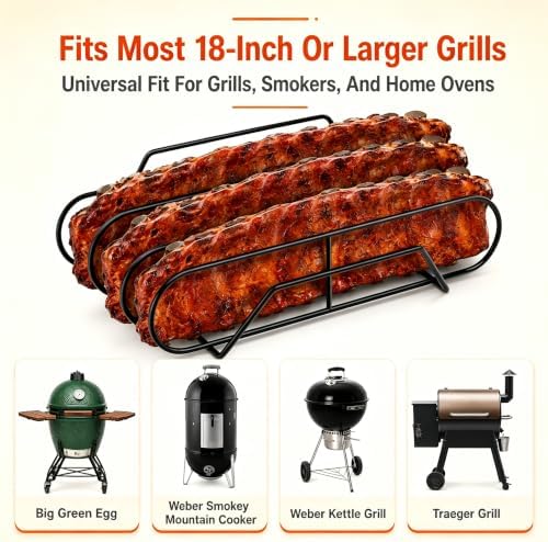 Rib Rack for Smoking –Rib Racks for Grilling and Smoking for 3 Full Racks of Ribs– Fits 18" Smoker, Weber, Kamado, Traeger – BBQ Grill Accessories for Men & Meat Lovers（15", Silver, 1 Pack） - Image 7