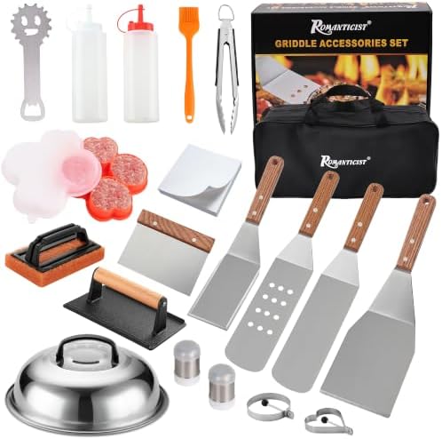ROMANTICIST 119PC Professional Griddle Accessories Kit - Heavy Duty Stainless Steel Grill Spatula Set for Grill Griddle Hibachi Flat Top Outdoor Cooking - Great Grill Gift on Birthday Wedding by ROMANTICIST