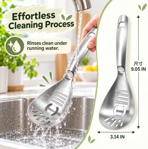 5-in-1 Stainless Steel Cooking Spoon, Multipurpose Stainless Steel Kitchen Spoon, Egg Yolk Separator, Potato Garlic Masher, Grater Plate, Bottle Opener & Slotted Spoon - Image 7