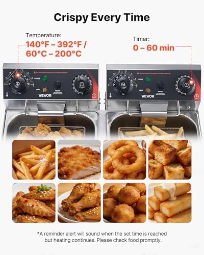 VEVOR Commercial Deep Fryer, Stainless Steel Countertop Fryer with Baskets & Lids, Temp Control, Overheat Protection, for Commercial Restaurant, Double Fryer with Oil Filtration-19 Qt - Image 6