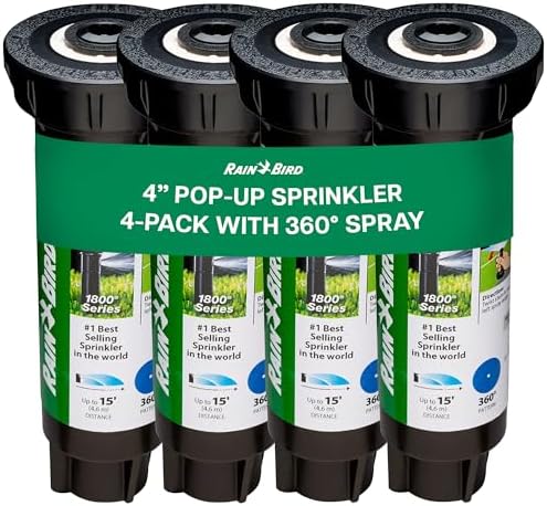 Rain Bird 1804FSPRS Pressure Regulated 4 Inch Pop Up Sprinkler Head, 4 Pack by RainBird