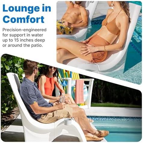 Step2 Vero Pool Chair, Fade-Resistant, Waterproof Patio Furniture for Sun Shelf, Use in Pools up to 15-Inches of Water, Weighted, 43"D x 23"W x 37"H, Resin, White - Image 5