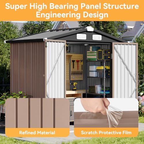 Aoxun 6x4 FT Outdoor Storage Shed, Brown - Image 6