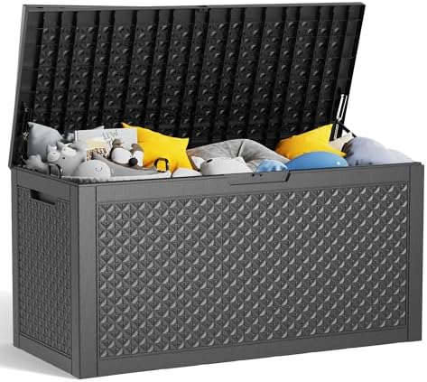 110 Gallon Outdoor Storage Box Waterproof, Resin Lockable Deck Box with Lid, Large Capacity Weatherproof Container for Patio Furniture, Side Table and Cushions(Black, 110 Gallon) by KFY