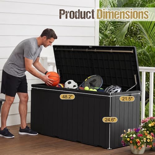 110 Gallon Deck Box Outdoor Indoor Waterproof Storage Box, Black - Image 7