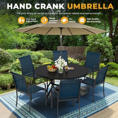 Incbruce 8 PCS Patio Dining Set with Brown Umbrella, Outdoor Dining Set of 6 Textilene Chairs and 53" Round Table with Umbrella Hole for Backyard, Garden, and Poolside (Blue) - Image 6