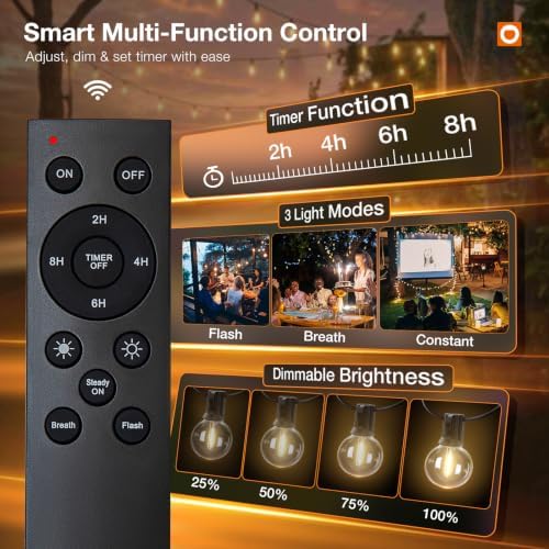 addlon 100FT Outdoor String Lights G40 LED Remote Dimmable Waterproof - Image 2